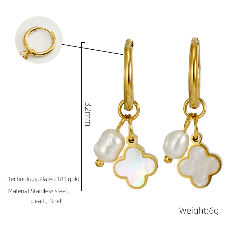 Wholesale Stainless steel man-made pearl flower earrings