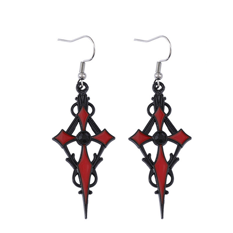 Wholesale Zinc Alloy Red Black Gem Cross Earrings Dark Punk Vampire  Party Fashion Accessory