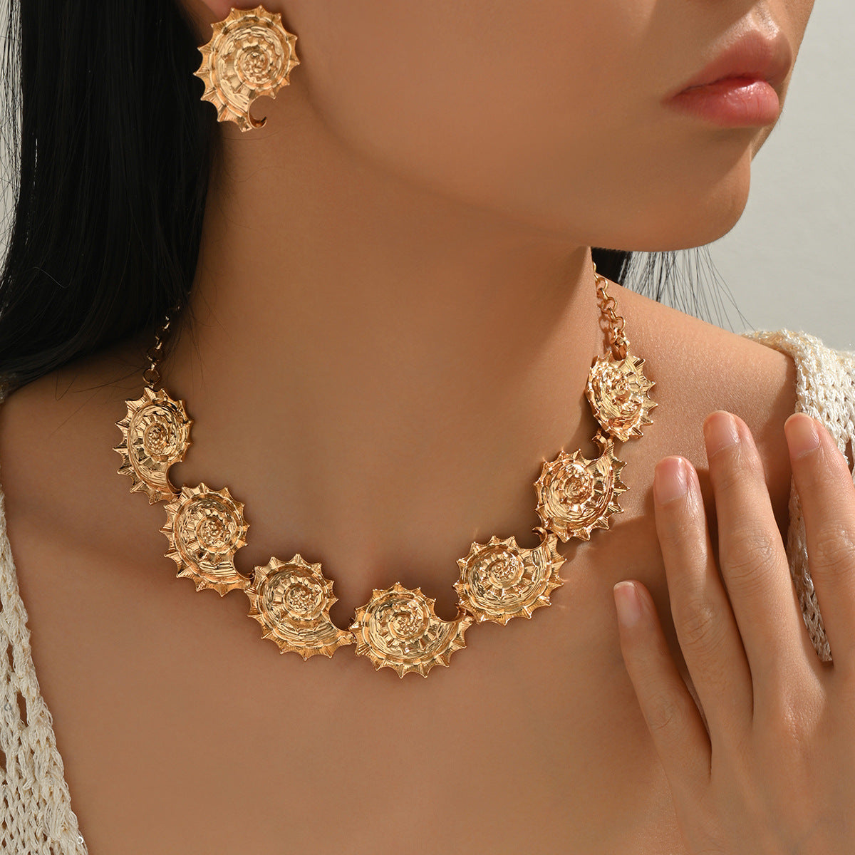 Wholesale retro and simple conch necklace and earring set