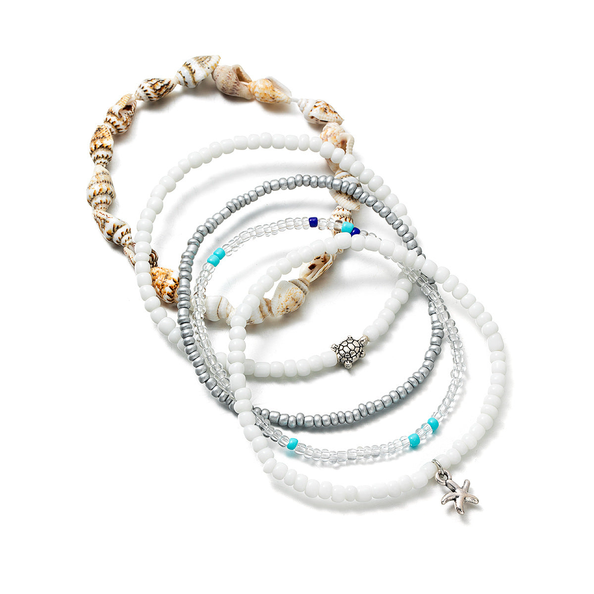 Wholesale Starfish and turtle pendant white rice beads conch anklet