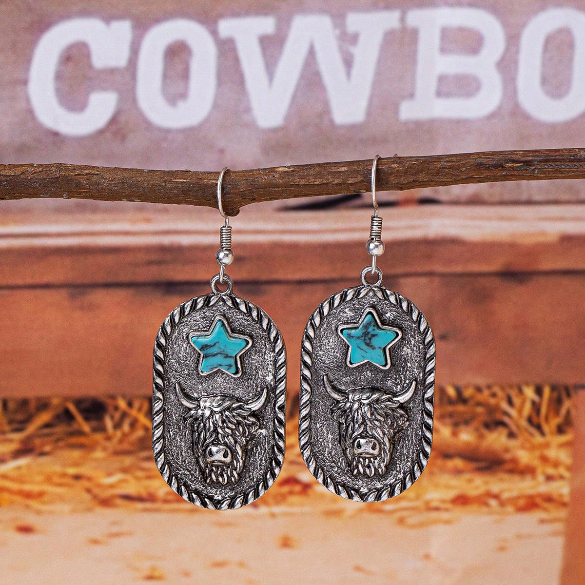 Wholesale  Western Style Retro Flower Horse Highland Cow Desert  Earrings
