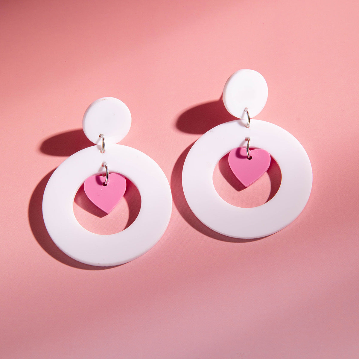 Wholesale Acrylic Hollow Printed Love Geometric Round Valentine's Day Earrings