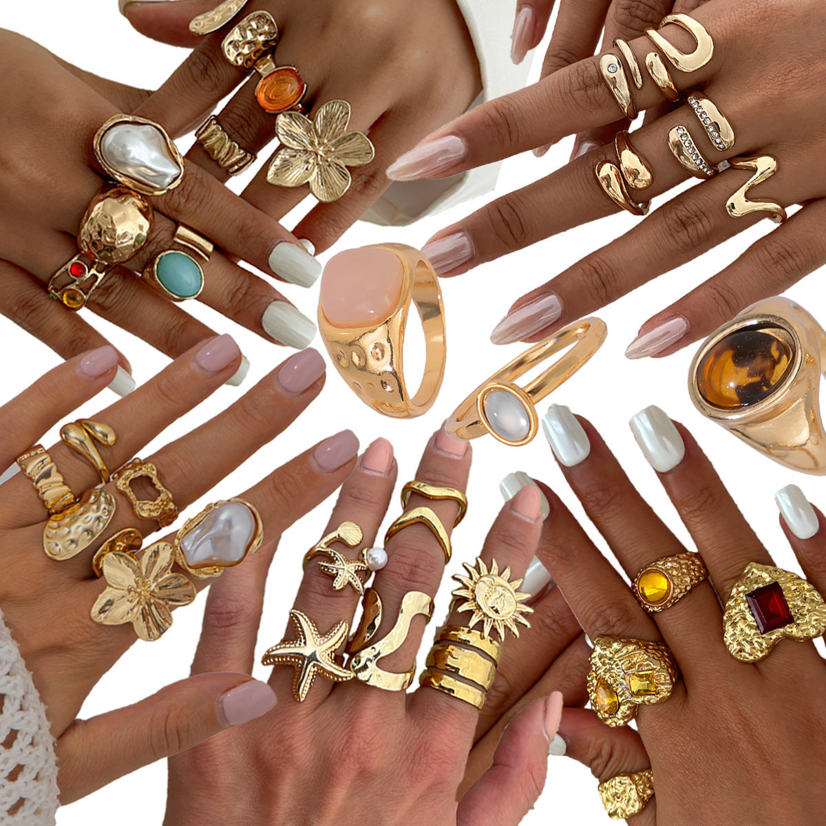 Wholesale Modern Irregular Gemstone Ring Set Women Fashion Jewelry Accessory Gift