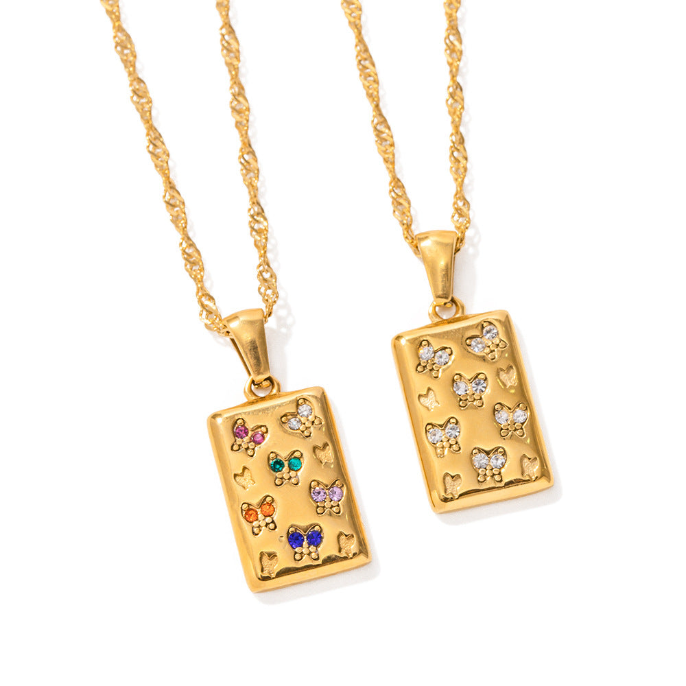 Wholesale 18K gold stainless steel white diamond pendant necklace