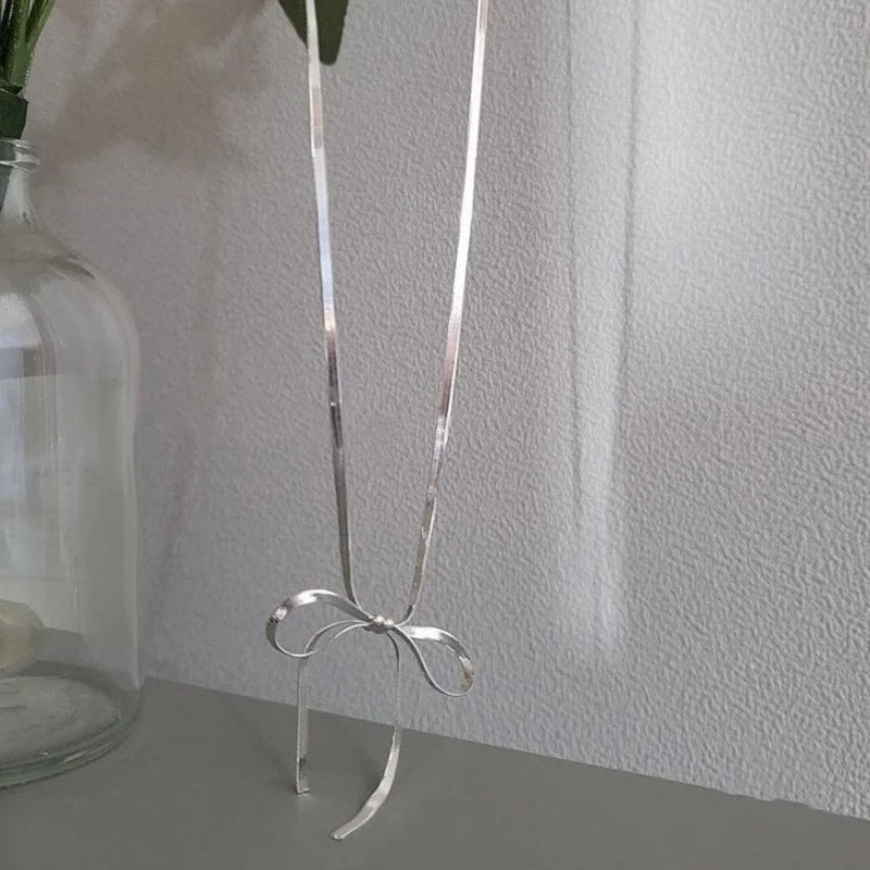 Wholesale  Sterling Silver Design Snake Bone Chain Bow Necklace