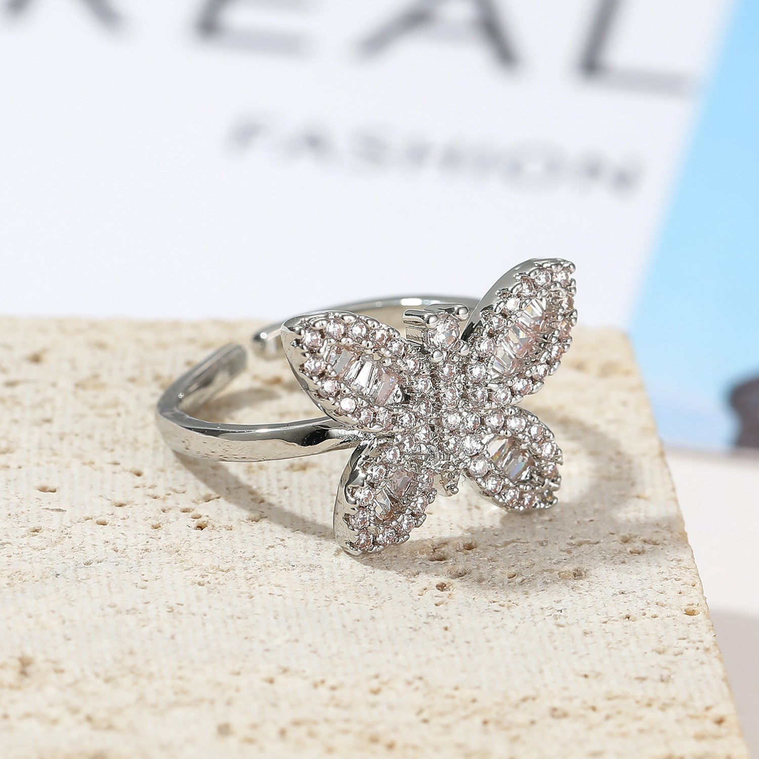 Wholesale Bohemian ring female luxury bracelet Super fairy zircon butterfly  ring