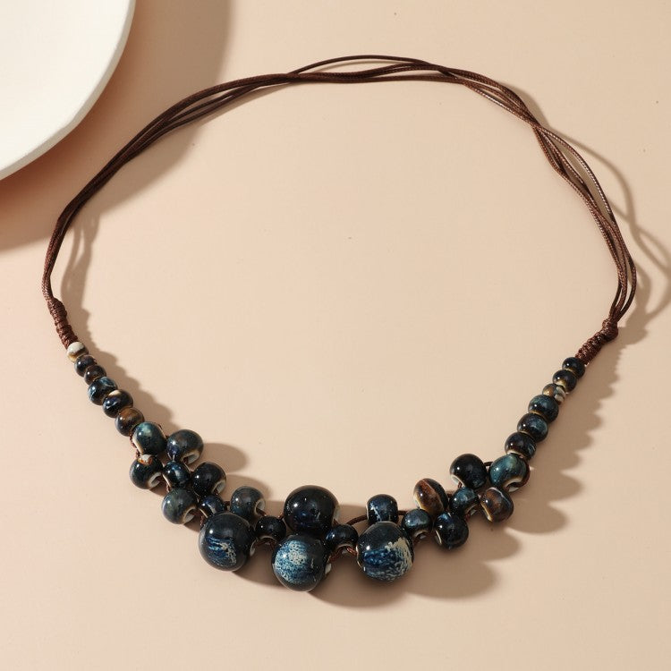 Wholesale Ethnic Style Beaded Ceramic Bead Necklace Bohemian Gravel Color Necklace ACC-NE-JunJie007