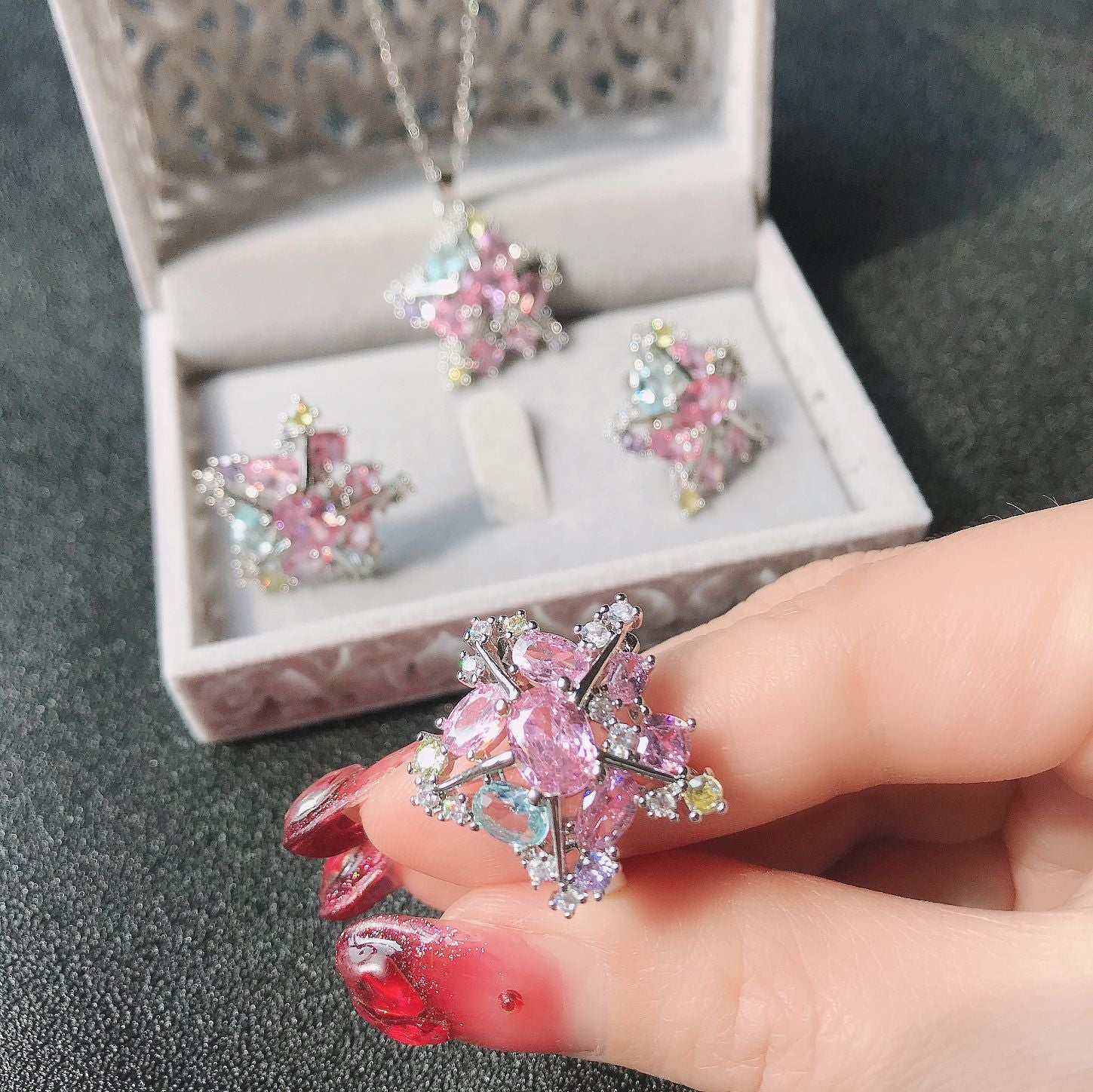 Wholesale Meteor Wishing Brilliant Set 18k Plated Micro-Inlaid Zirconium Sparkling Galaxy Ring ACC-RS-GeLeisi003