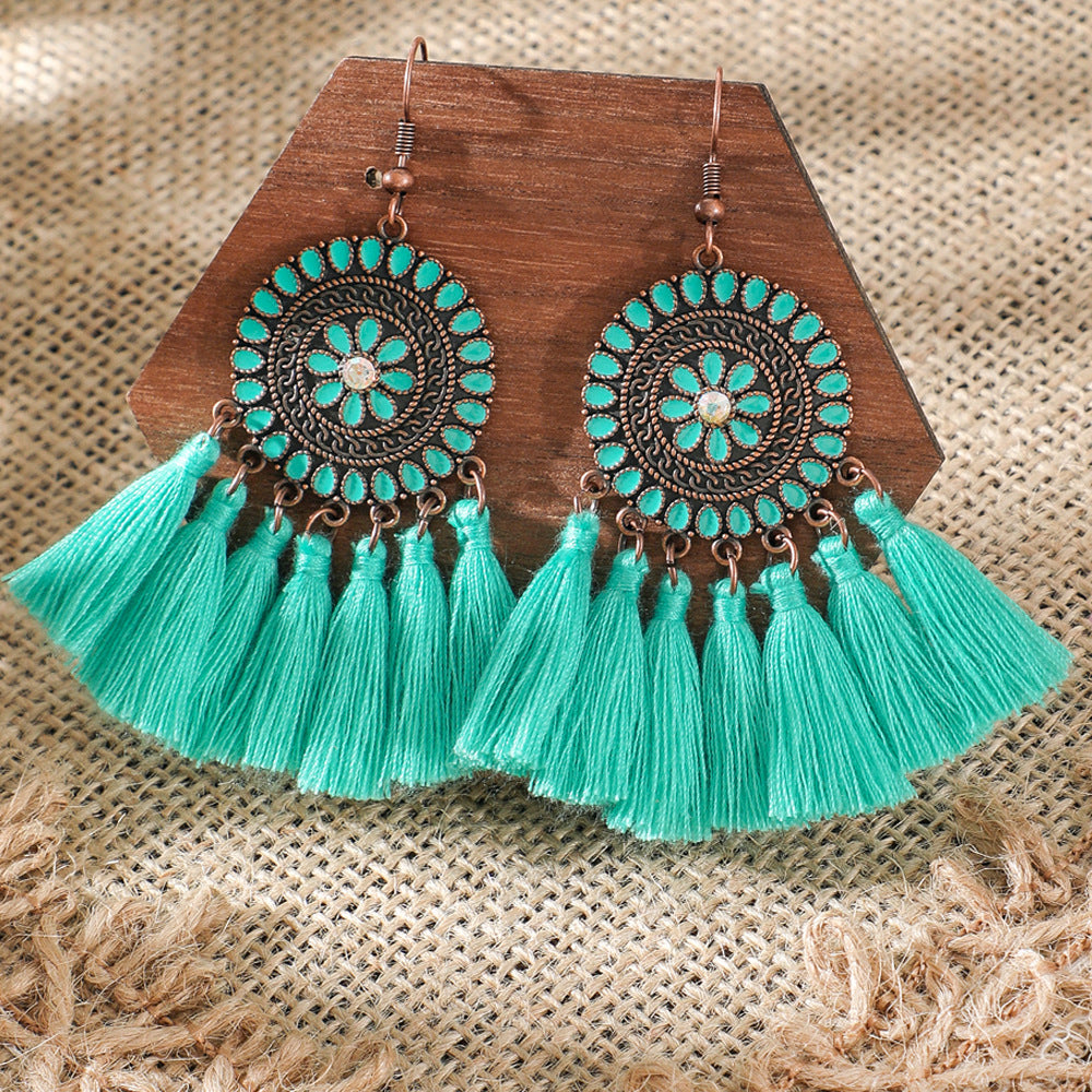 Wholesale Bohemian Tree of Life Tassel Earrings Green Fashion Jewelry Accessory Gift
