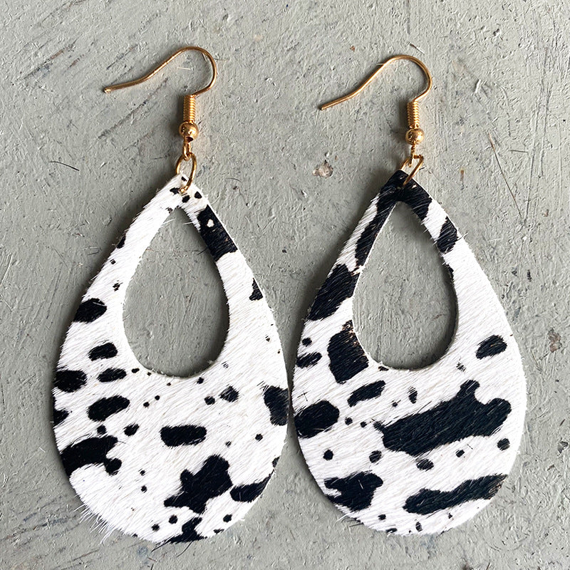 Wholesale 3 pieces of leather and horsehair teardrop earrings