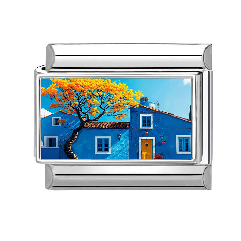 Wholesale Italian Style Landscape DIY Bracelet Charms Stainless Steel Jewelry Making Accessory