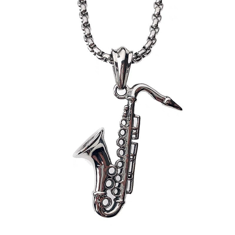 Wholesale Alloy Electroplated Saxophone Pendant Necklace Retro Hip Hop Music Style Fashion Jewelry for Men Women Boutique Resale Gift