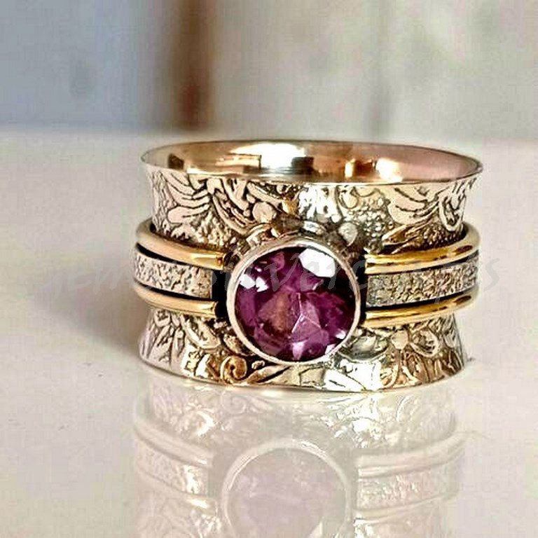 WholesaleSimple Purple Antique Gold Pattern Jewelry Ins Hand Jewelry Ring