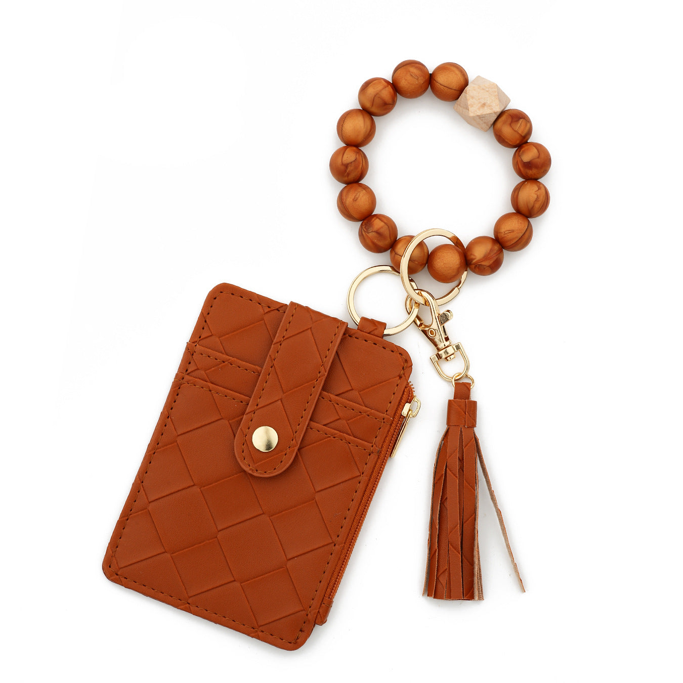 Wholesale  PU Leather Wallet Woven Silicone Bead Wristlet Keychain