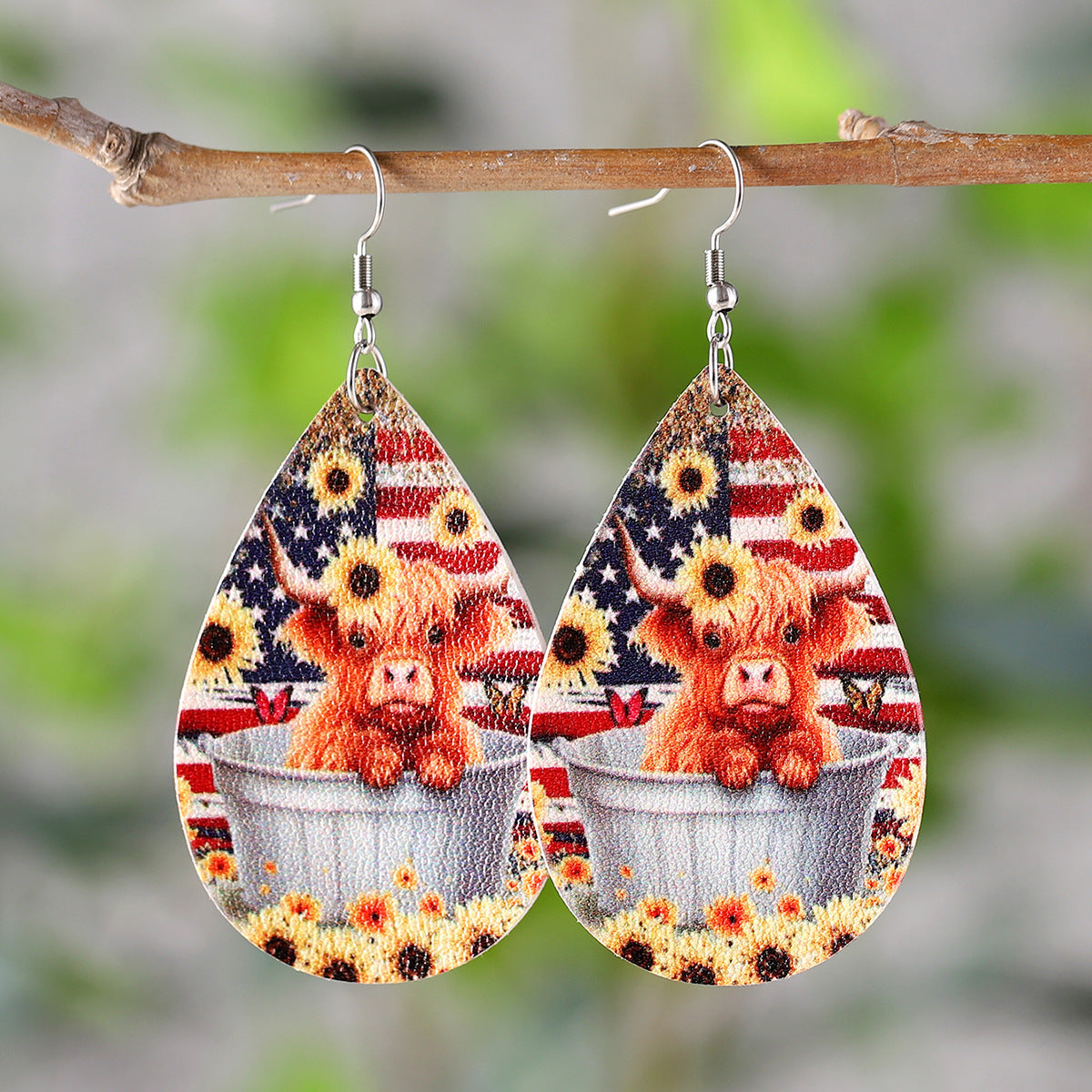 Wholesale Independence Day Red, White and Blue American Flag Flower Double-Sided Earrings