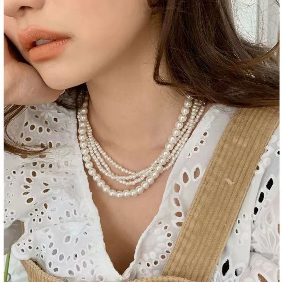 Wholesale Multi-layer glass pearl necklace