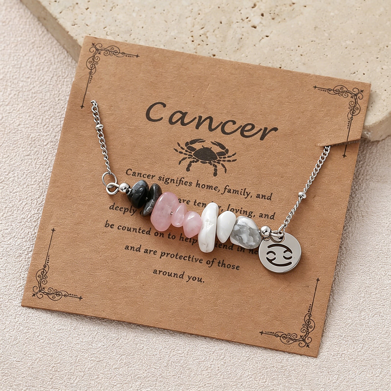 Wholesale Zodiac Stone Crushed Stainless Steel Bracelet with Pendant Fashion Accessory Gift