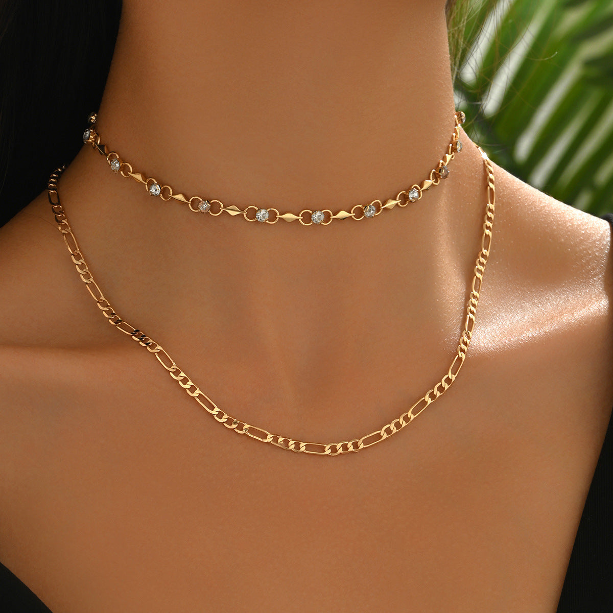 Wholesale rhinestone handmade chain choker versatile double-layer copper necklace