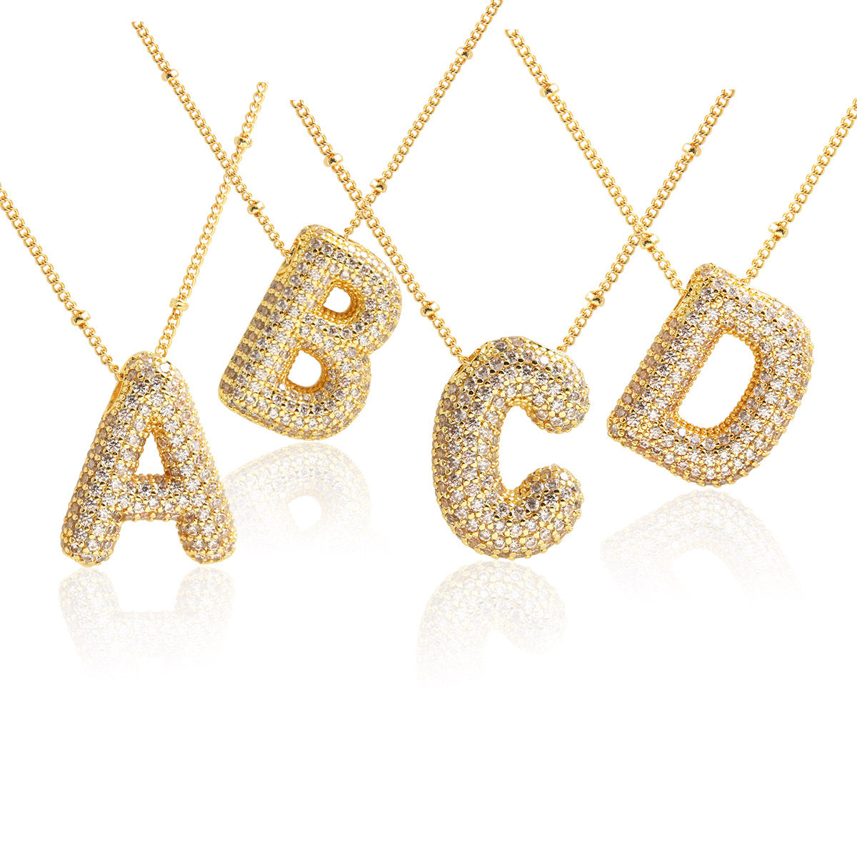 Wholesale Micro Inlaid Zircon Necklace 26 English Letters Balloon Letter Necklace ACC-NE-BaiTian002