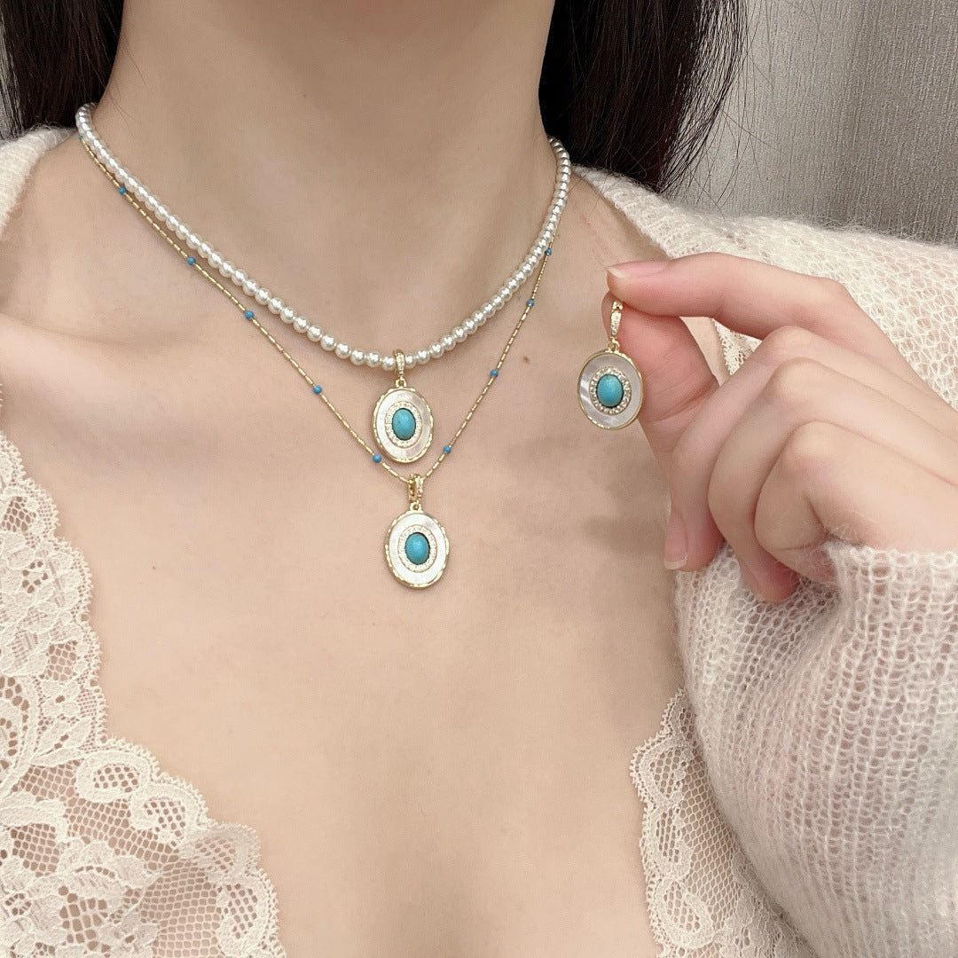 Wholesale  Luxury Shell Turquoise Pearl Pendant Necklace
