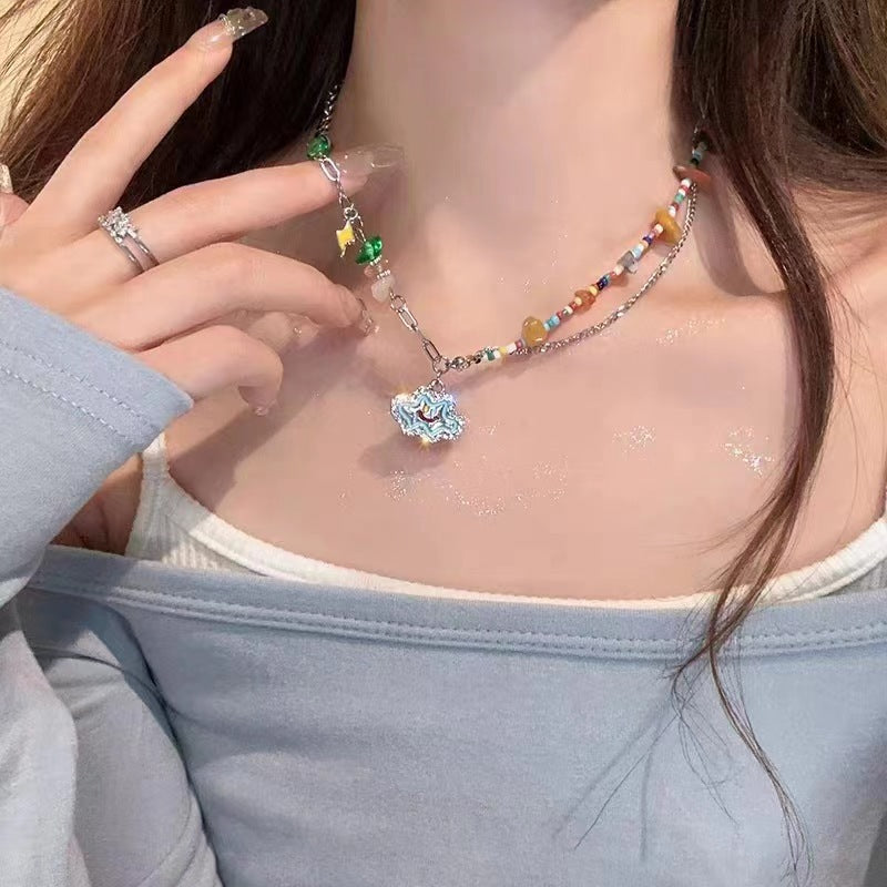 Wholesale Colorful Stone Love Dripping Glaze Necklace Clavicle Chain Choker Necklace Titanium Steel ACC-NE-Ziyou005