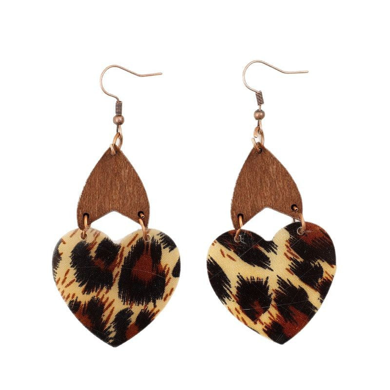 Wholesale Vintage-inspired heart-print leopard print acrylic earrings
