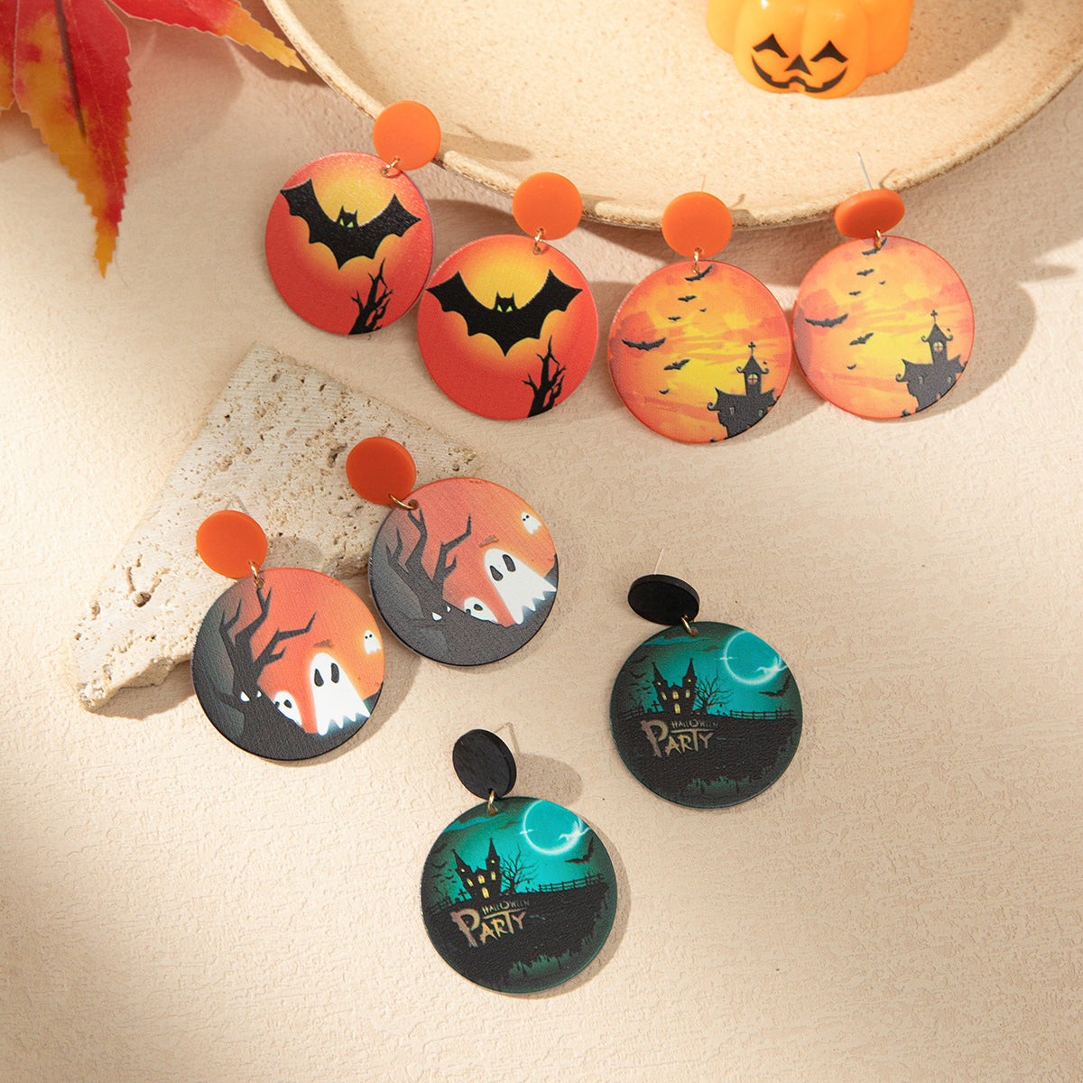 Wholesale Halloween Ghost Earrings  Bat Resin Funny Distinctive Earrings