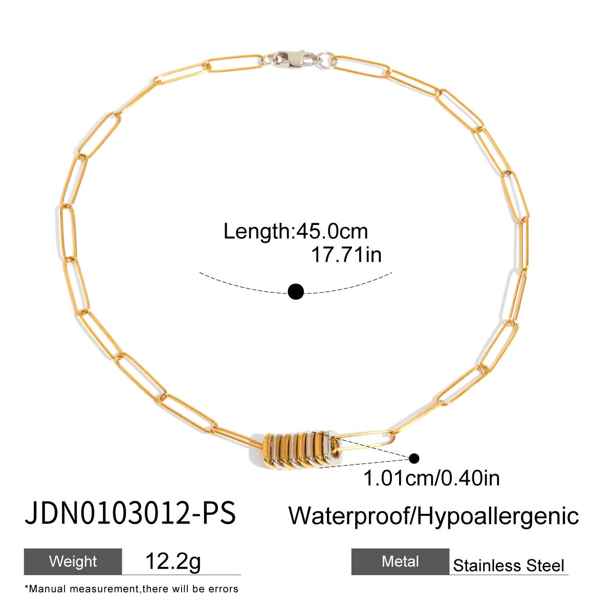 Wholesale  light luxury  18K gold stainless steel paper clip chain necklace