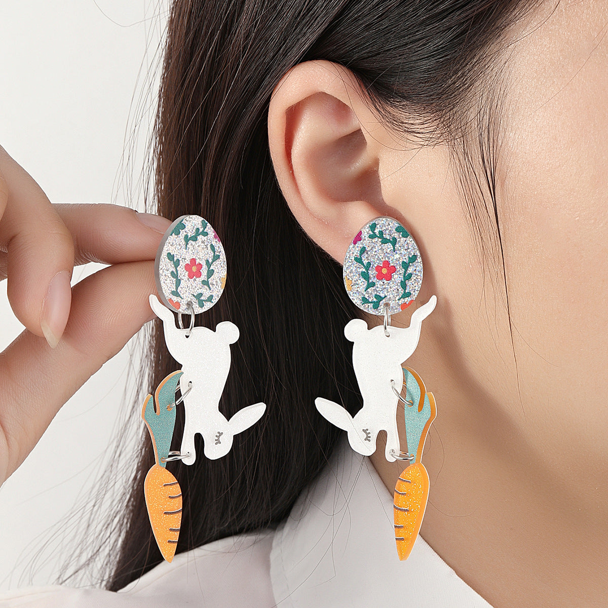 Wholesale Acrylic Cartoon Print Easter Bunny Egg Carrot Earrings