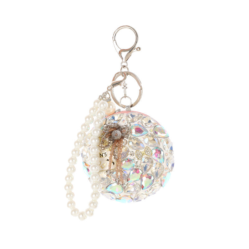 Wholesale Clay Rhinestone Glass Portable Oval Mini Mirror Keychain ACC-KC-ZhiYa024