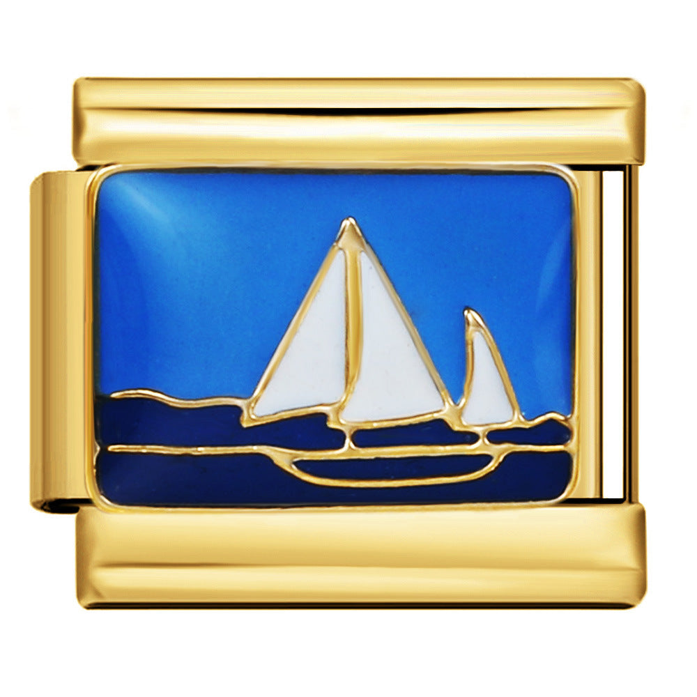 Wholesale 5pcs Italian Charm Bracelet 9mm DIY Splicing Gold-Based Star-Moon Blue Stainless Steel Composable Bracelet