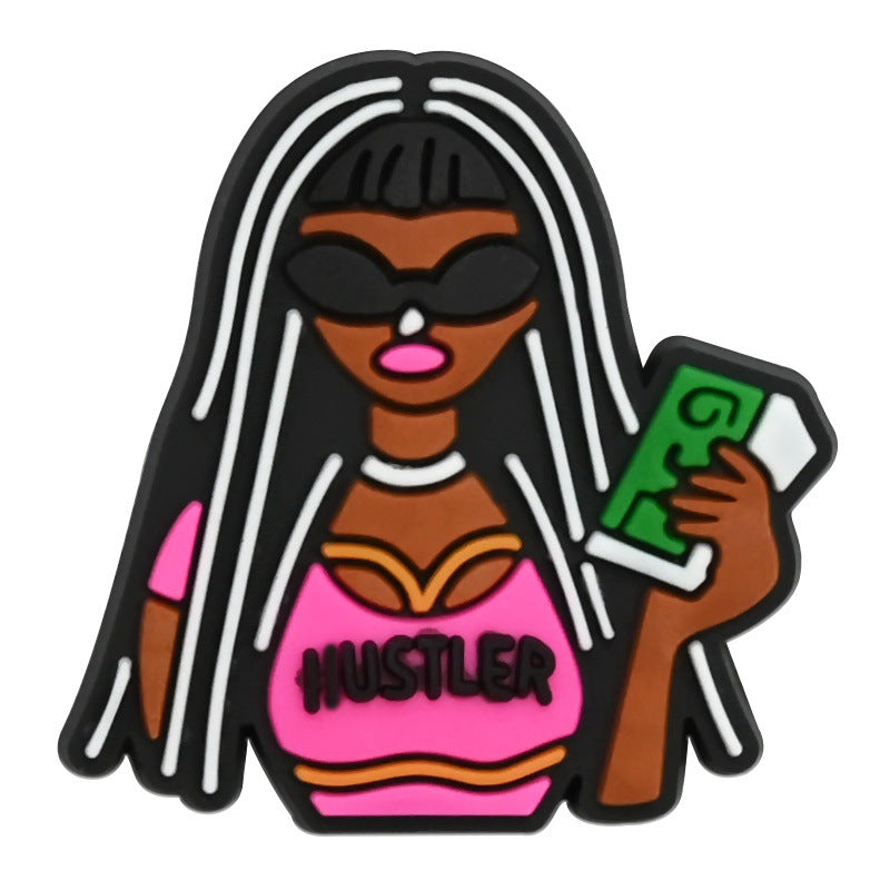 Wholesale  Random 100pcs  Black Girl SeriesPVC Soft Rubber Shoe Buckle Decoration