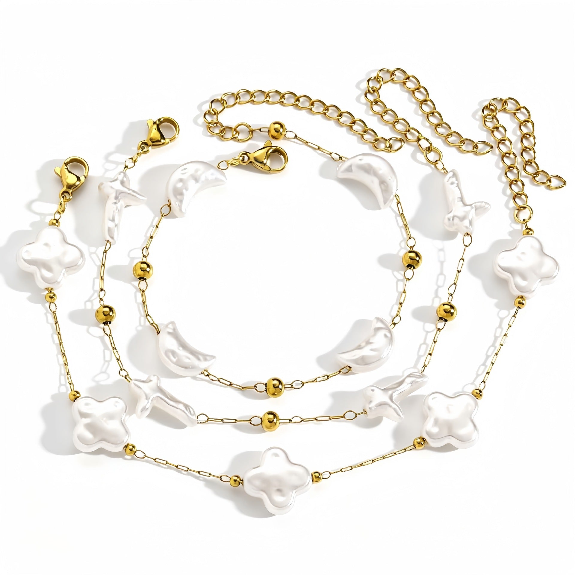 Wholesale Stylish Stainless Steel Imitation Pearl Bracelet With Flower Moon Cross Design Women S Jewelry Accessory
