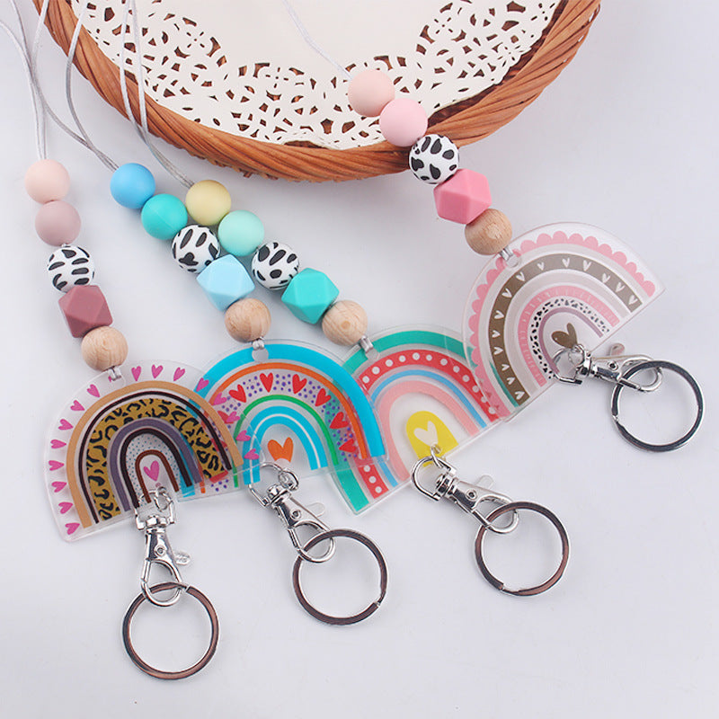Wholesale Cartoon Acrylic Rainbow Silicone Beaded Necklace Keychain ACC-KC-GuangTian067