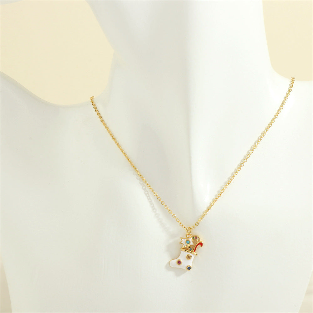 Wholesale Christmas Series Necklace Simple Peace Tree Holiday Elements Micro-inlaid Oil Drop Pendant