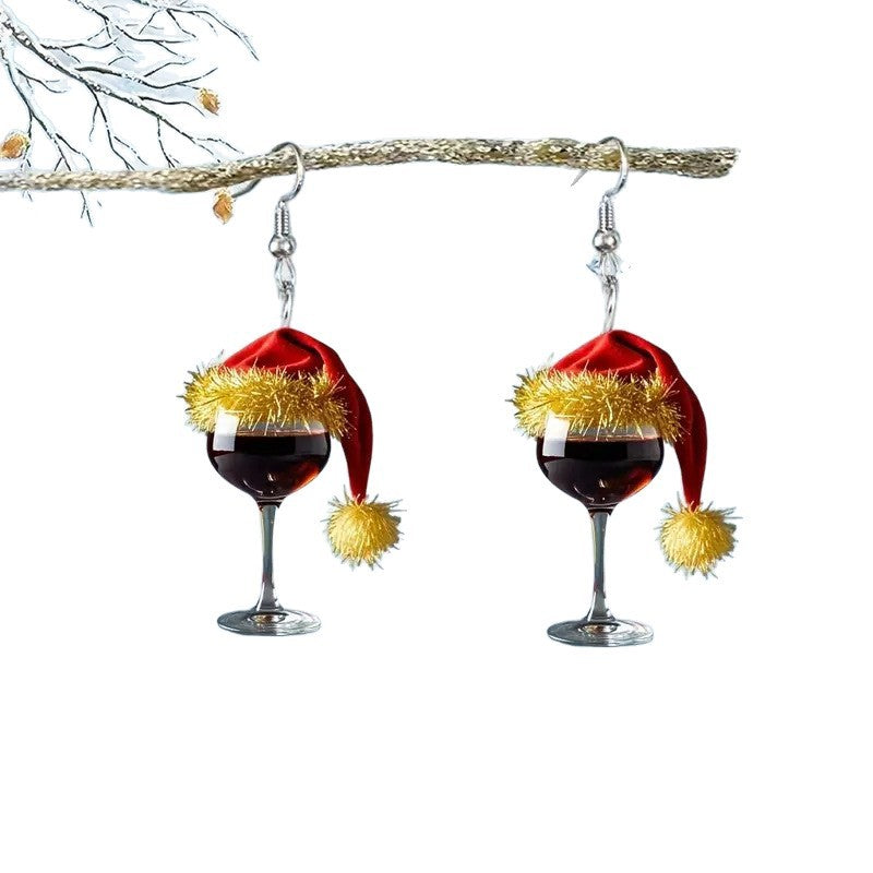 Wholesale Christmas hat wine glass acrylic earrings