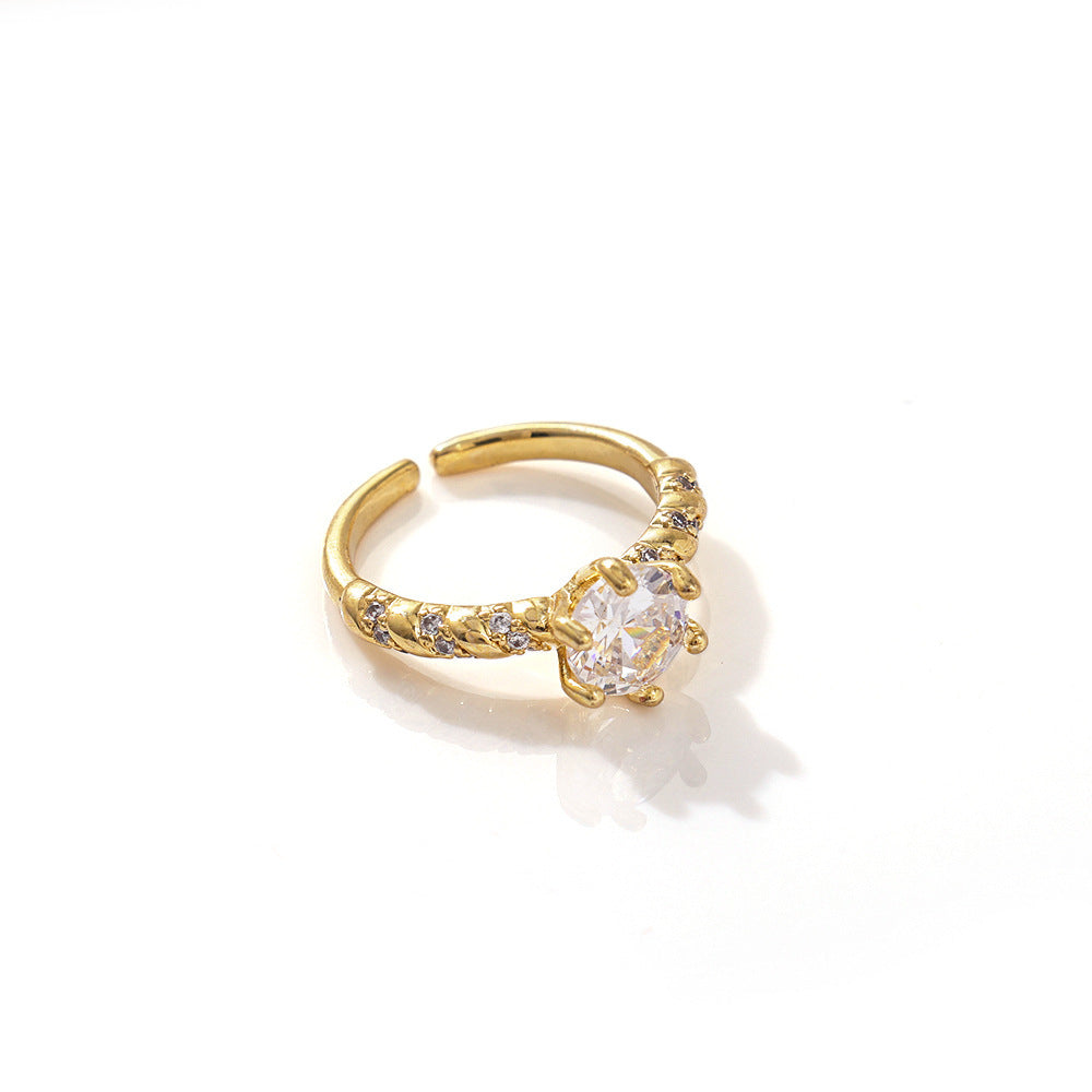Wholesale Gold Plated Copper Zircon Open Ring with Crown Design Jewelry Accessory Gift