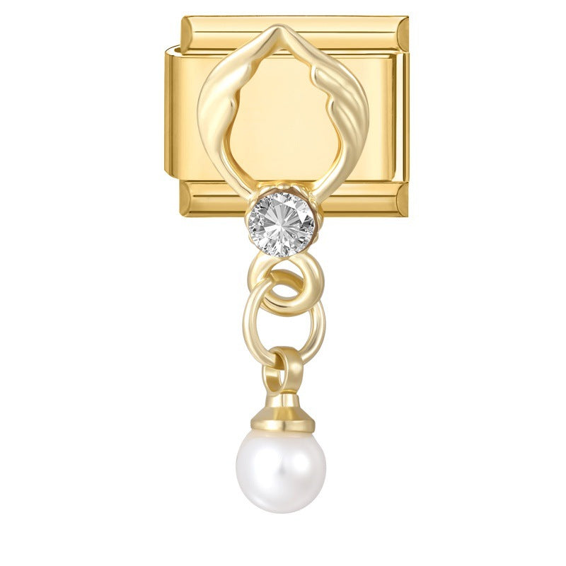 Wholesale Gold Pearl Tassel Pendant DIY Modular Bracelet Charm Heart Design Jewelry Craft Supply For Boutique Resale