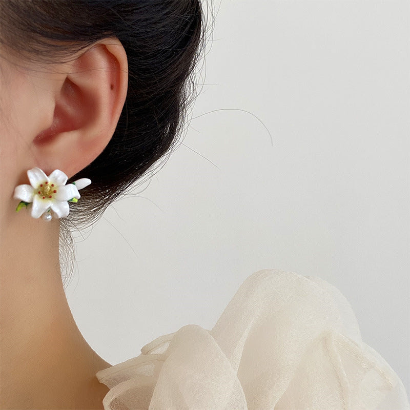 Wholesale s925 silver needle underglaze flower earrings