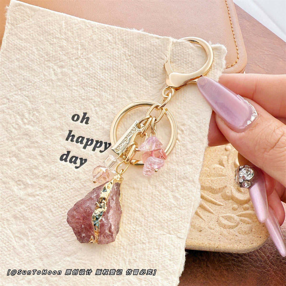 Wholesale Irregular Natural Rose Quartz Amethyst Rough Stone Keychain
