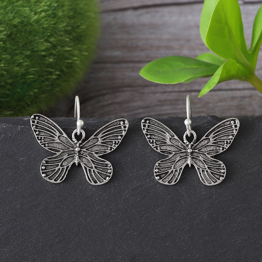 Wholesale Vintage Butterfly Pendant Earrings Ancient Silver Zinc Alloy Punk  Party Jewelry Fashion Accessory For Resale