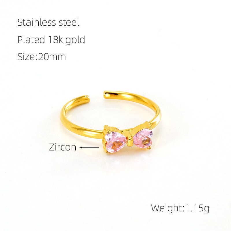 Wholesale  Titanium Steel Ring  Love Zircon Bow Open Ring