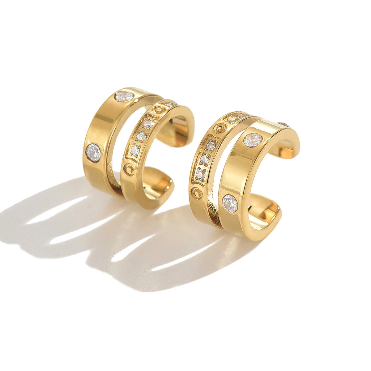 Stainless steel gold-plated earrings with cubic zirconia