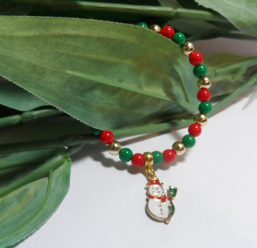 Wholesale  Christmas Santa Snowman Pendant Adjustable Red and Green Bead Bracelet