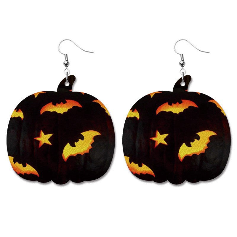 Wholesale 2 Pairs/pack Halloween Thanksgiving Day Aztec Pumpkin Wood Earrings ACC-ES-HY140