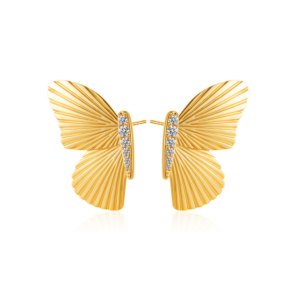 Wholesale 18K gold butterfly wings earrings micro inlaid zircon temperament earrings