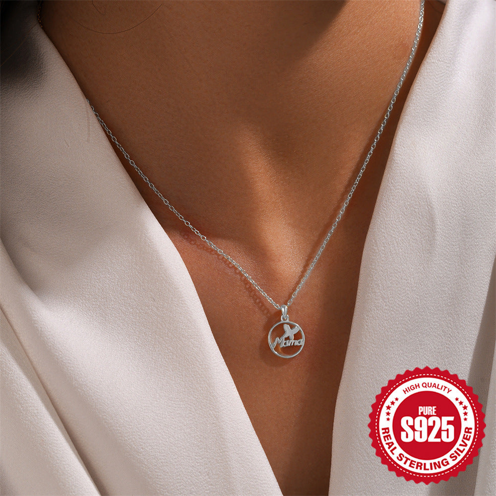 Wholesale S925 sterling silver butterfly English letter MaMa pendant clavicle chain necklace