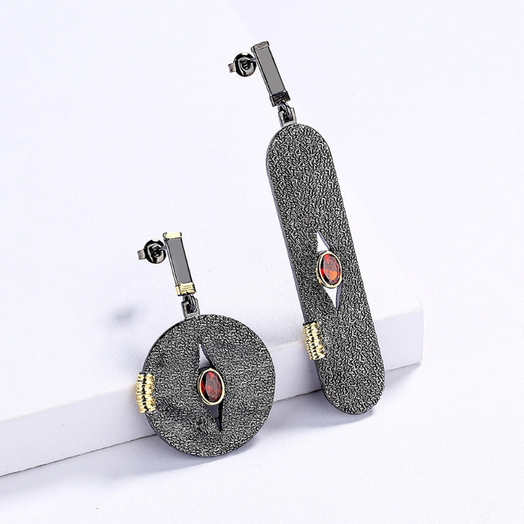 Wholesale Two-color Black Gold Three-piece Set Retro Geometric Exaggerated Ring Necklace Asymmetrical Earrings ACC-NE-SMLK002