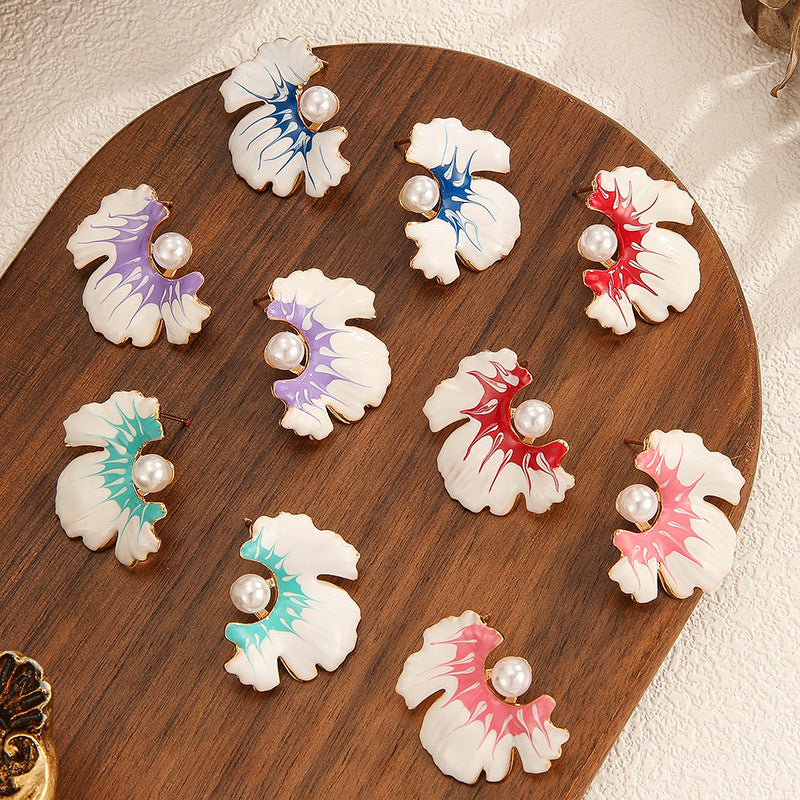 Wholesale  color oil drop flower earrings