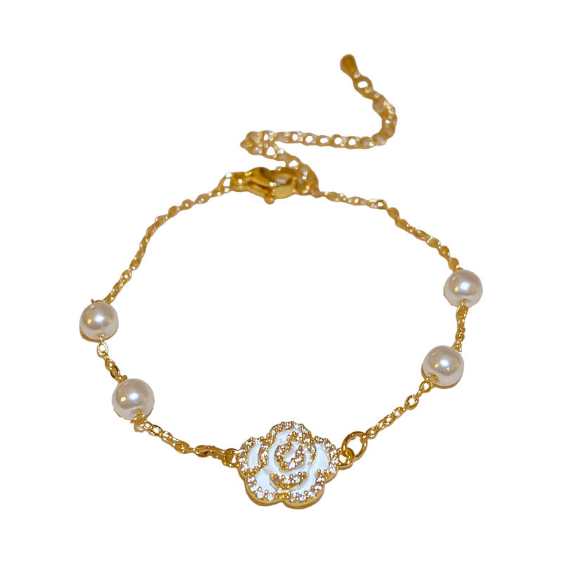 Wholesale drop oil camellia double row pearl bracelet